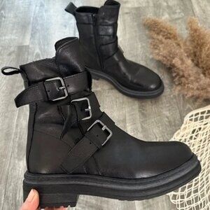 Emanuele Crasto Italian Triple Buckle Moto Boots Black Leather Sz 7